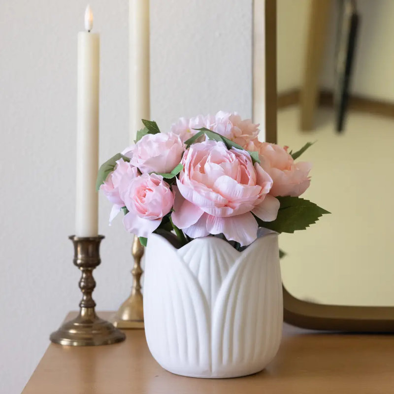 8,75 po Tulipe artificielle ivoire en céramique avec roses roses