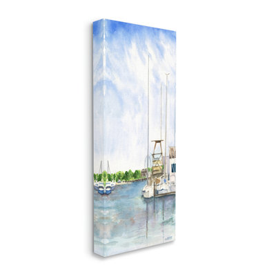 Bateaux au quai, paysage lacustre d'été