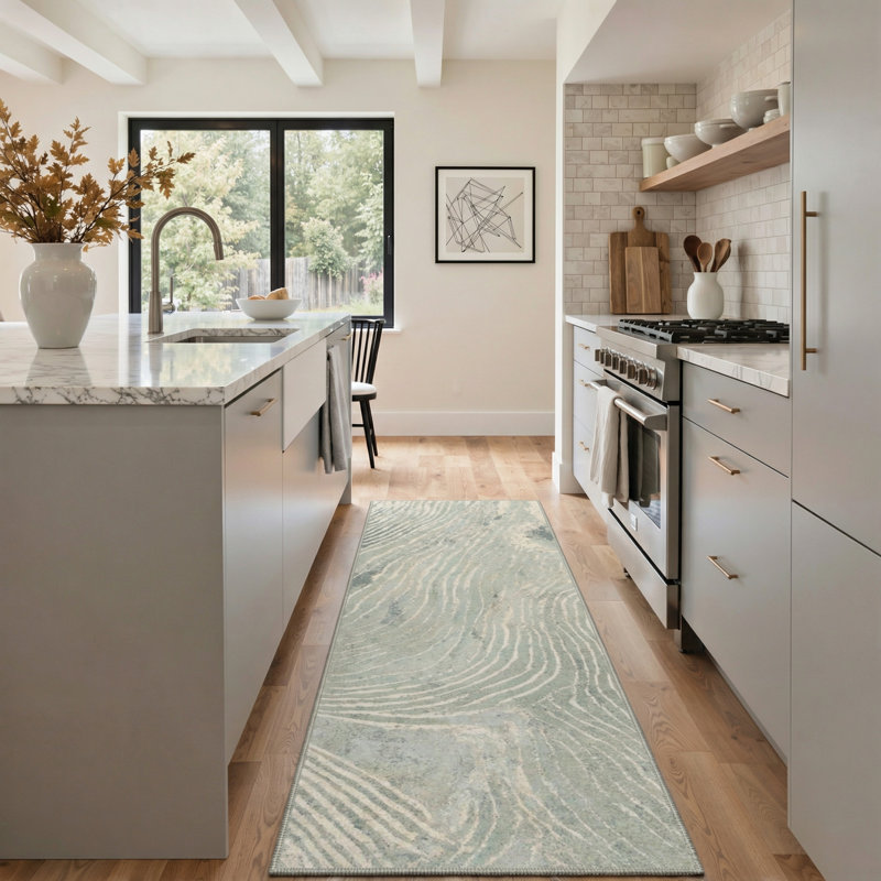 Tapis d'intérieur brun / beige lavable à la machine Patericia Waveform avec envers antidérapant, Tapis de couloir 2 pi x 6 pi
