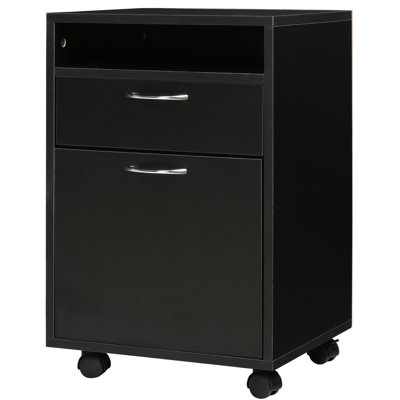 Armoire de rangement de bureau mobile avec tablette, tiroir et armoire à porte, beaucoup d'espace pour les fournitures, se range sous les bureaux, bois de particules en métal, 4 roulettes, l 15,7 po x P 13,8 po H 23,6 po, bureau noir, papier