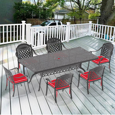 7-Piece Set Of Cast Aluminum Patio Furniture With Black Frame And Red Seat Cushions(Same As:W1710S00499)
