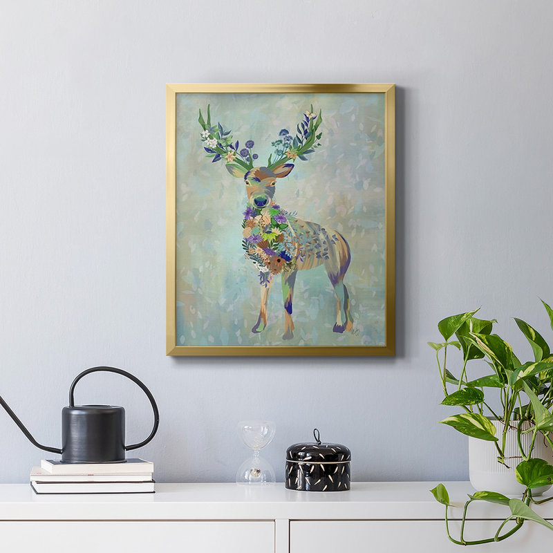 Fantastic Florals Deer, toile avec cadre de qualité supérieure - prête à être accrochée, Or, H 24 po x l 20 po
