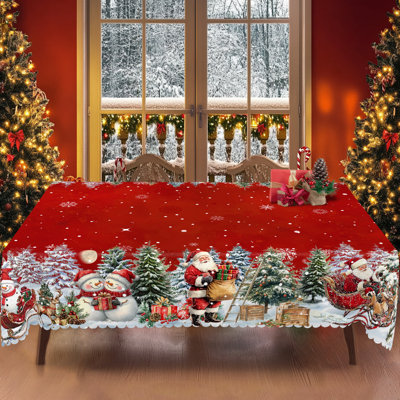 1pc Christmas Themed Print Tablecloth, Round/Rectangular Table Cloth, Mantel Para Mesa De Comedor, Xmas Decor, Holiday Party Indoor Dining Decor, Round Rectangle Christmas Table Cover, Festive Home Kitchen Accessory Gifts, Several Sizes Available