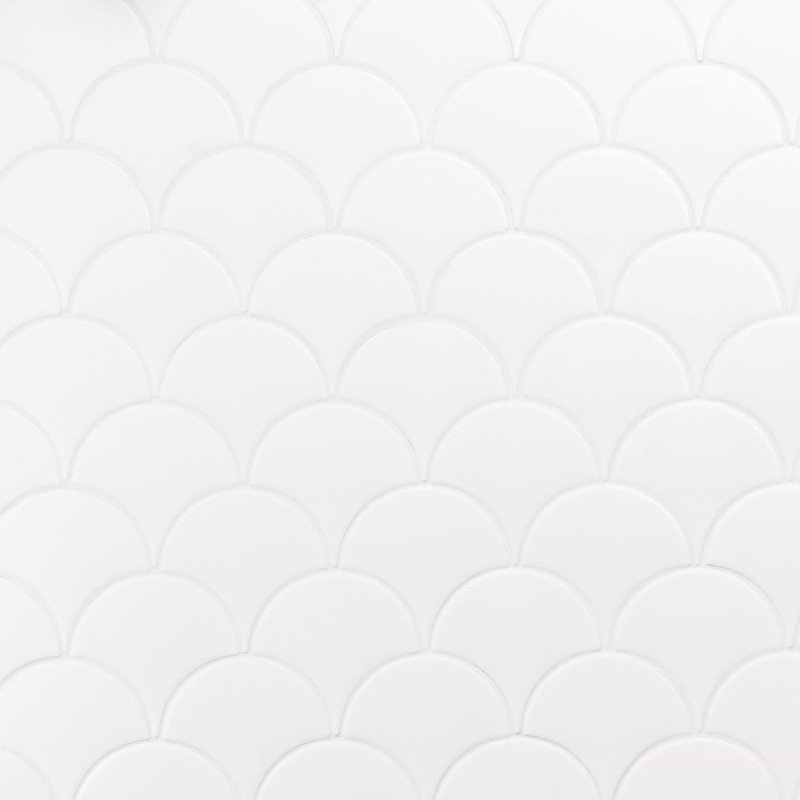 Highwater 5" Fish Scale Polished Ceramic Tile, White