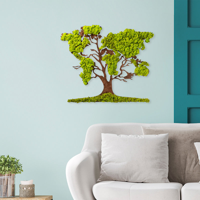 Handmade Decorative Wall Accessory, Green & Brown, 27.9 x 0.4 x 23.2 Inches | 100% MDF with MOSS, Thickness: 0.2 Inches | Unique Textured Design, Perfect for Home Decor & Accent Walls, Artisan Craftsmanship