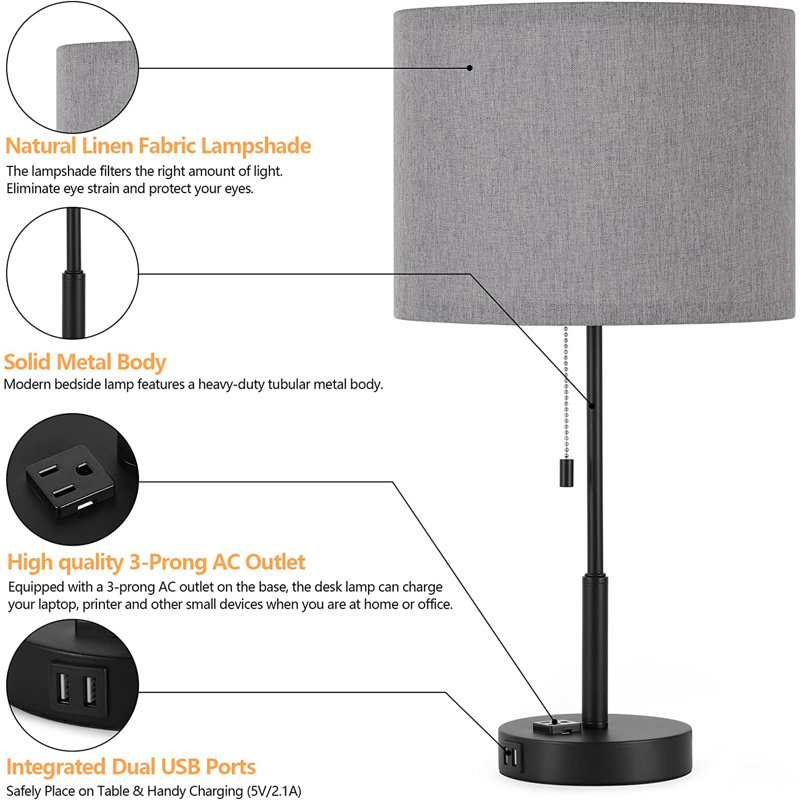 Meredy Fabric Table Lamp, Gray