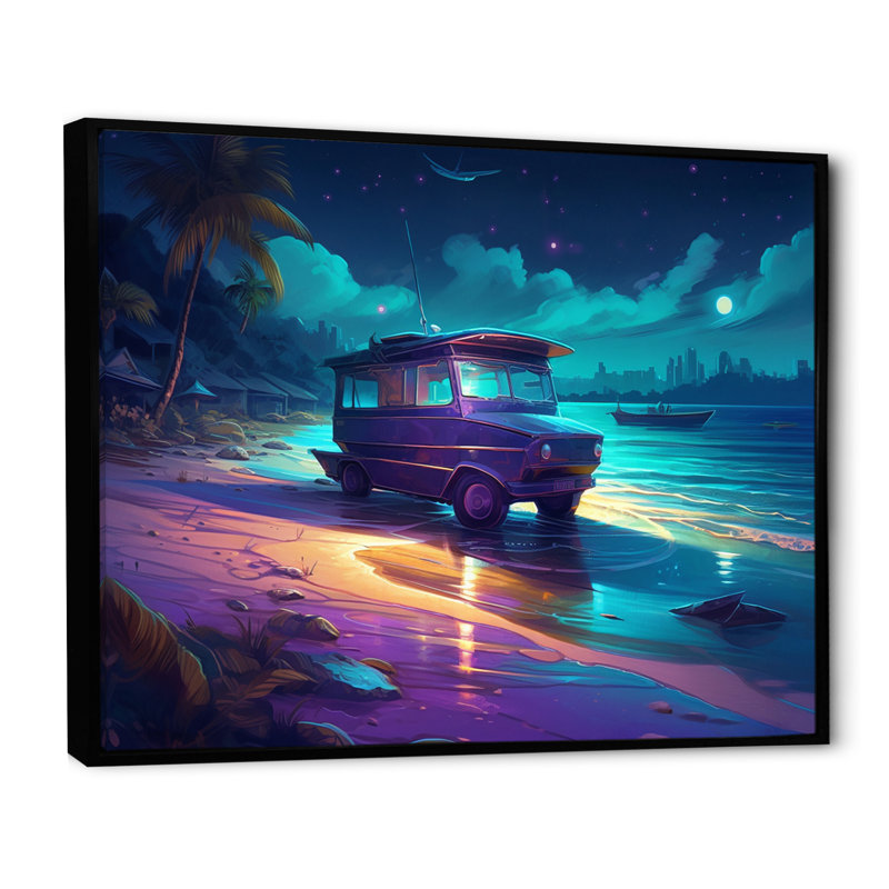 Beachside Camping II - Imprimé, H 30 po x l 40 po x P 1,5 po, Cadre flottant noir