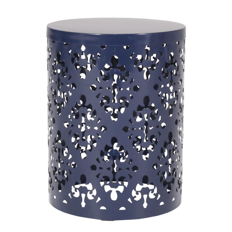Table d'appoint moderne en métal pour l'extérieur - grande, bleu marine, élément de coupe en fer captivant, l 13,75 po x P 13,75 po, sans assemblage requis, grand détail, nécessaire