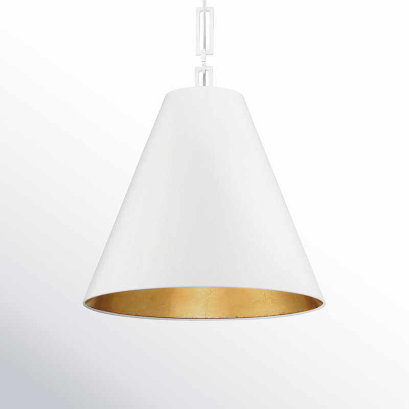 Alston 3 - Light Single Cone Pendant, Matte White/Antique Gold