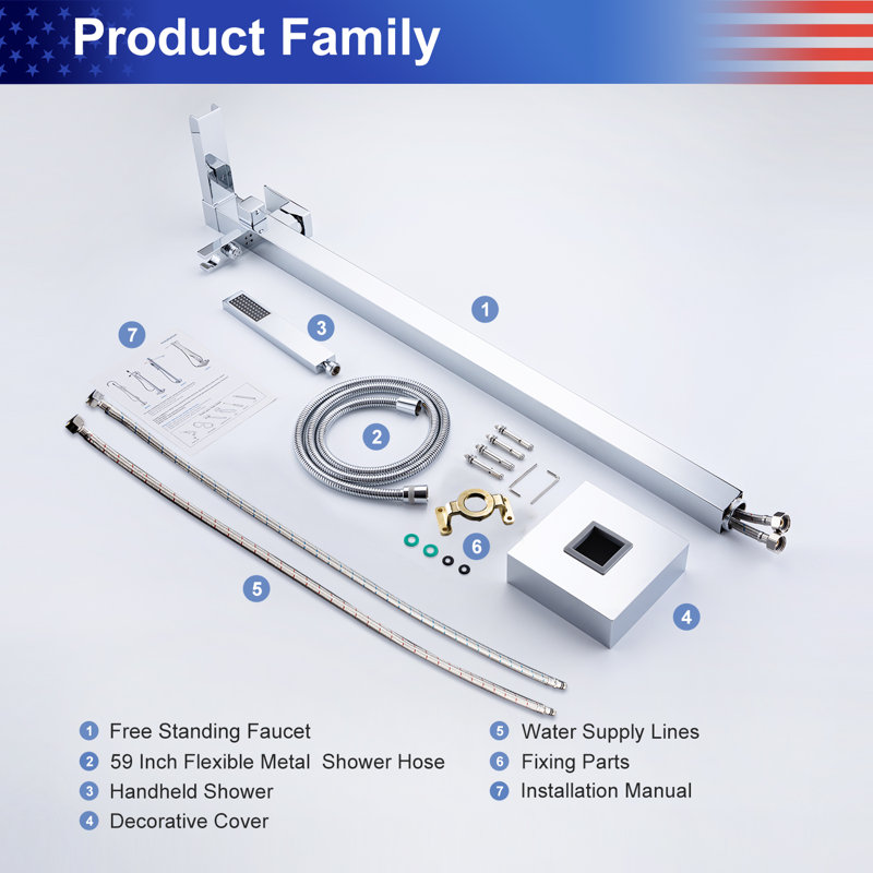 Floor Waterfall Faucet with Diverter, Chrome Plating