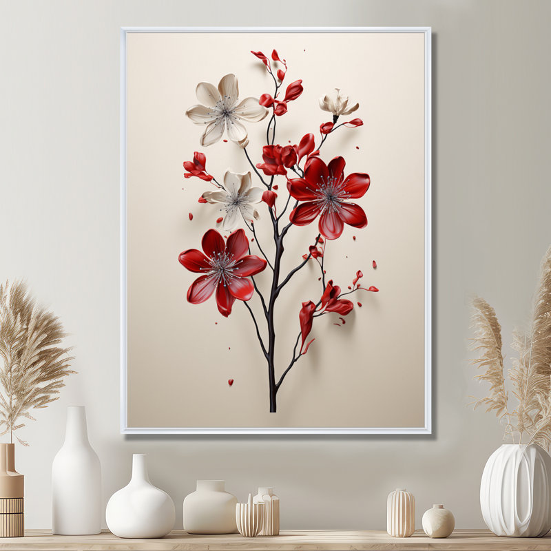 «Mahalingam Red Beige Minimalisme Essence Of Red Flower», reproduction d'art sur toile, H 20 po x l 12 po x P 1 po