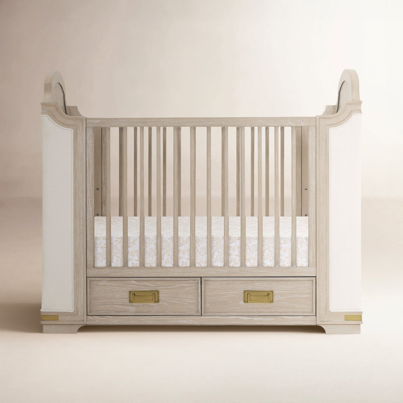 Paris 4-In-1 Convertible Crib With Underdrawer, Whitewash Ash With Lace