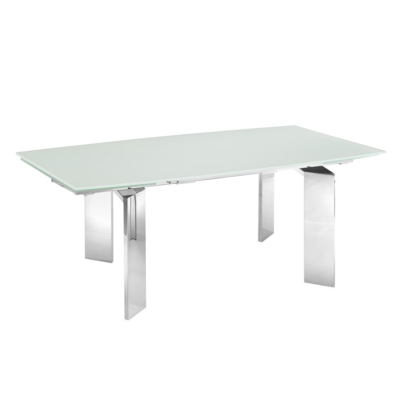 Astor Extendable Glass Dining Table with Silver Stainless Steel Base