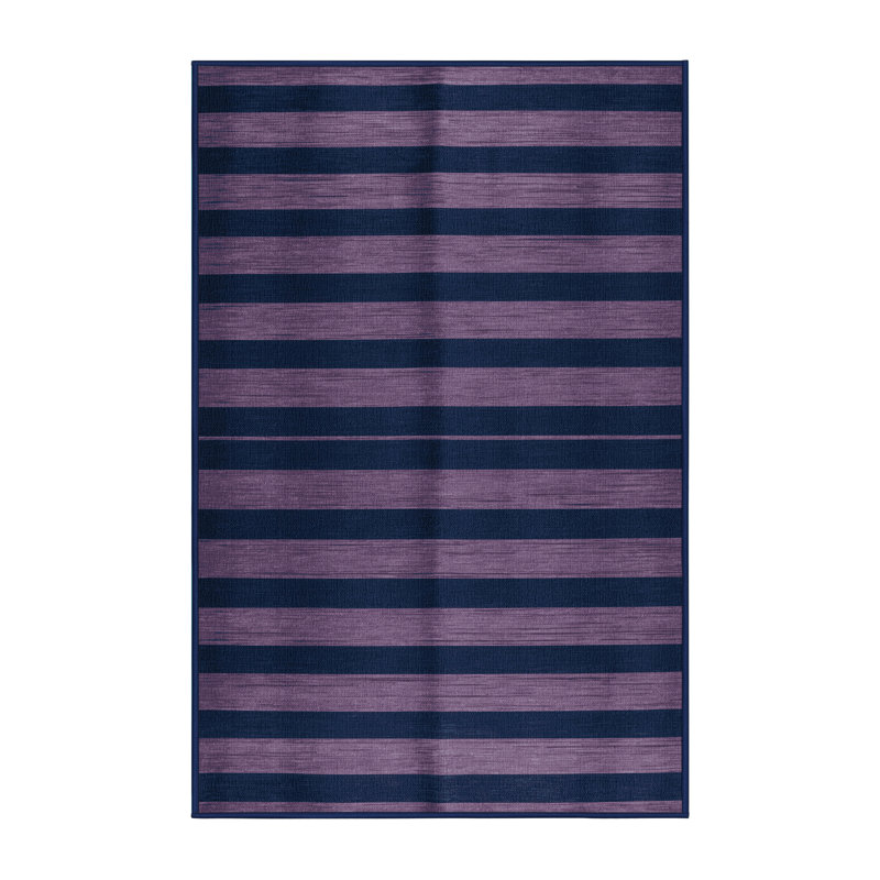 Tapis bleu à rayures horizontales lavable à la machine, Rectangle 7 pi x 9 pi