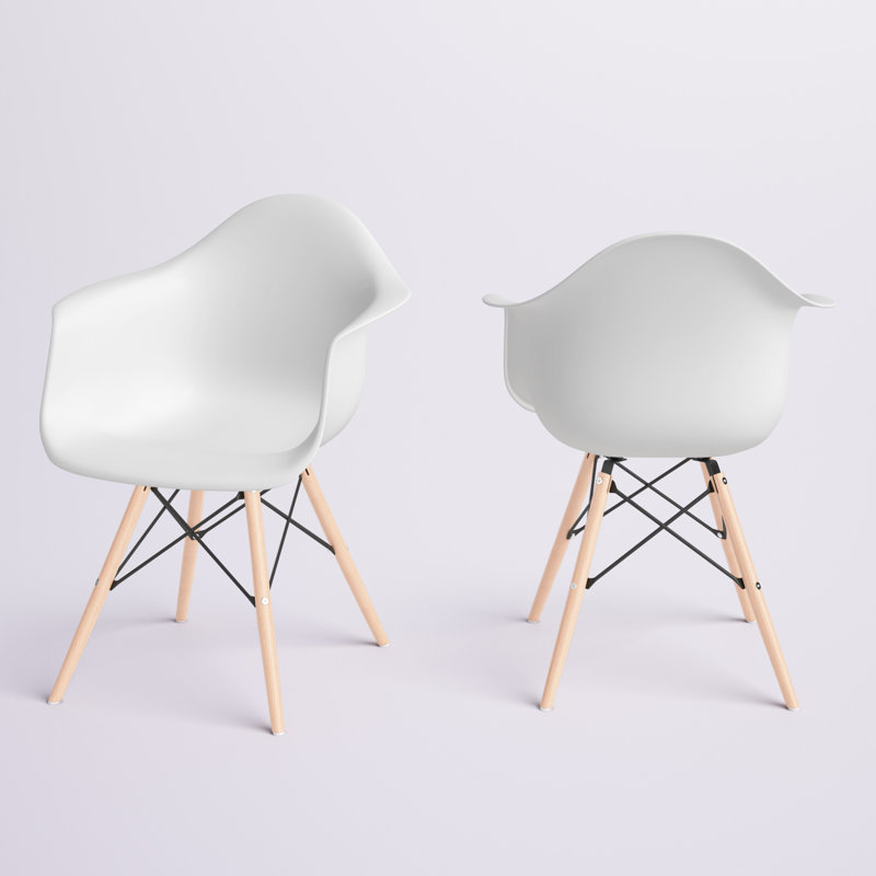 Chaise de salle à manger en plastique Hermina avec pieds en bois de hêtre, Blanc, 2