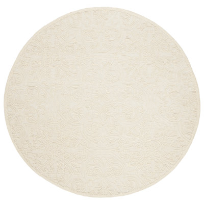 Damask Handmade Tufted Wool Area Rug in Ivory