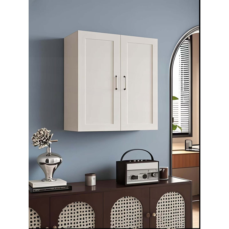 Armoire murale blanche à double porte en bois massif avec 2 tablettes réglables pour le rangement de la cuisine, de la salle de bain et de la buanderie (l 24 po x P 12 po x H 30 po)