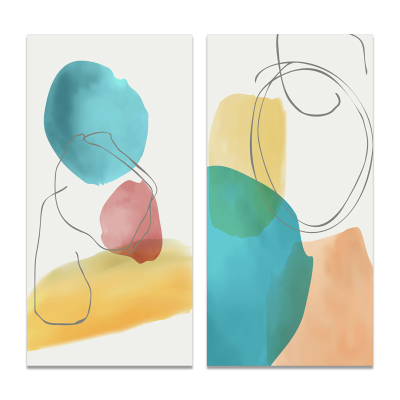 «Foliage with Vibrant Organic Shapes IV», ensemble de 2 peintures, Toile tendue, H 20 po x l 24 po x P 1 po