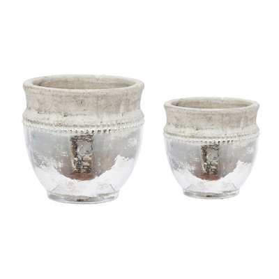 Set Of 2 Uma Terracotta Plant Pots Distressed Natural, L:8X8x7.5" S:6X6x5.7"