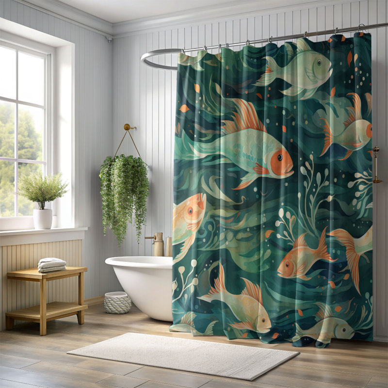 Rideau de douche 1 pièce Coral Wave, H 74 po x l 71 po