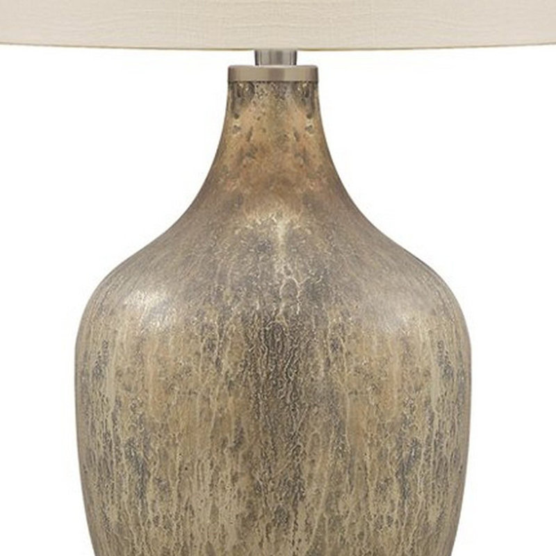 Mari Gray and Gold Mercury Glass Table Lamp with Drum Shade