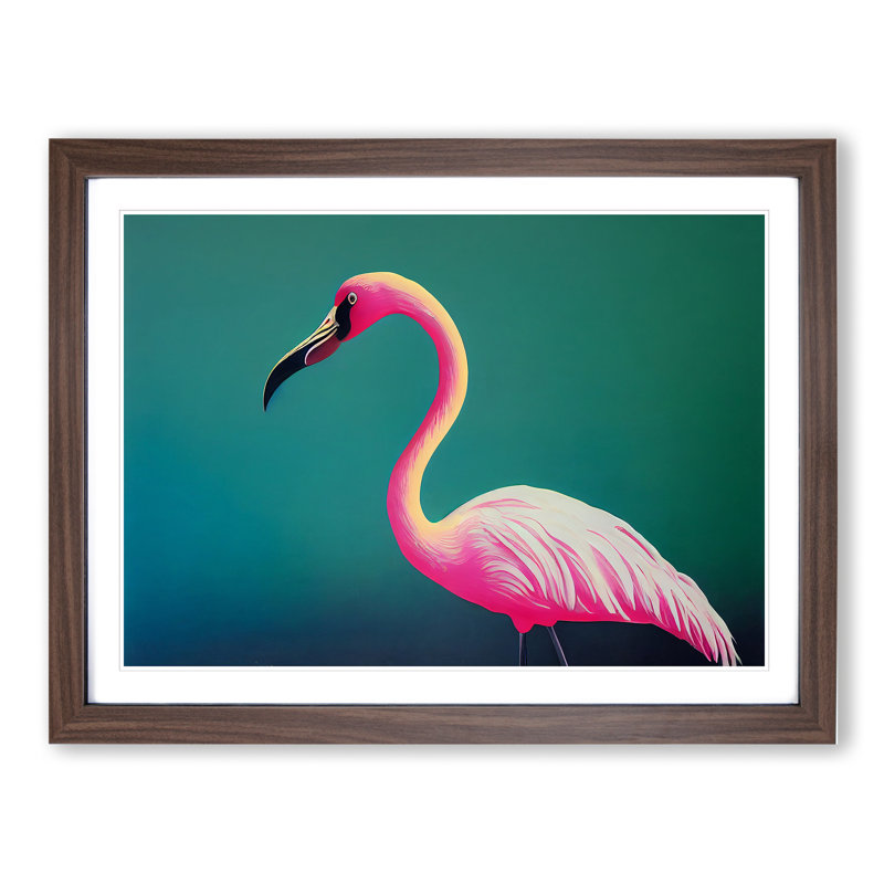 Epic Flamingo - Single Picture Frame Print, 34cm H x 46cm W x 2cm D, Walnut