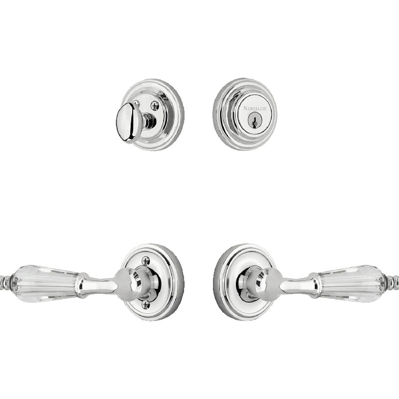 Nostalgic Warehouse Classic Rosette Entry Set with Parlour Crystal Lever, Bright Chrome, 2.375
