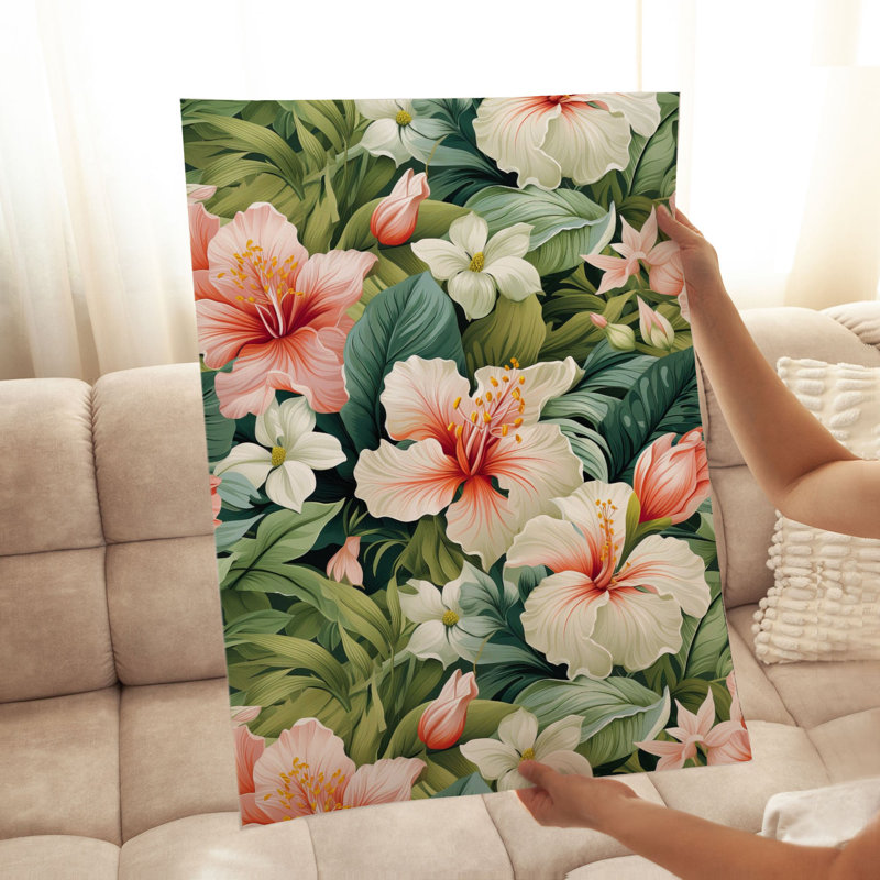 Floral, fleurs d'Hibiscus hawaïen, H 36 po x l 24 po