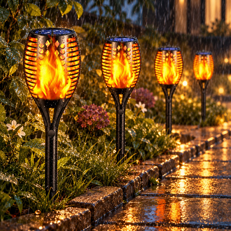 Solar Outdoor Torch Lights with Realistic Flickering Flame, IP65 Garden & Pathway Lights