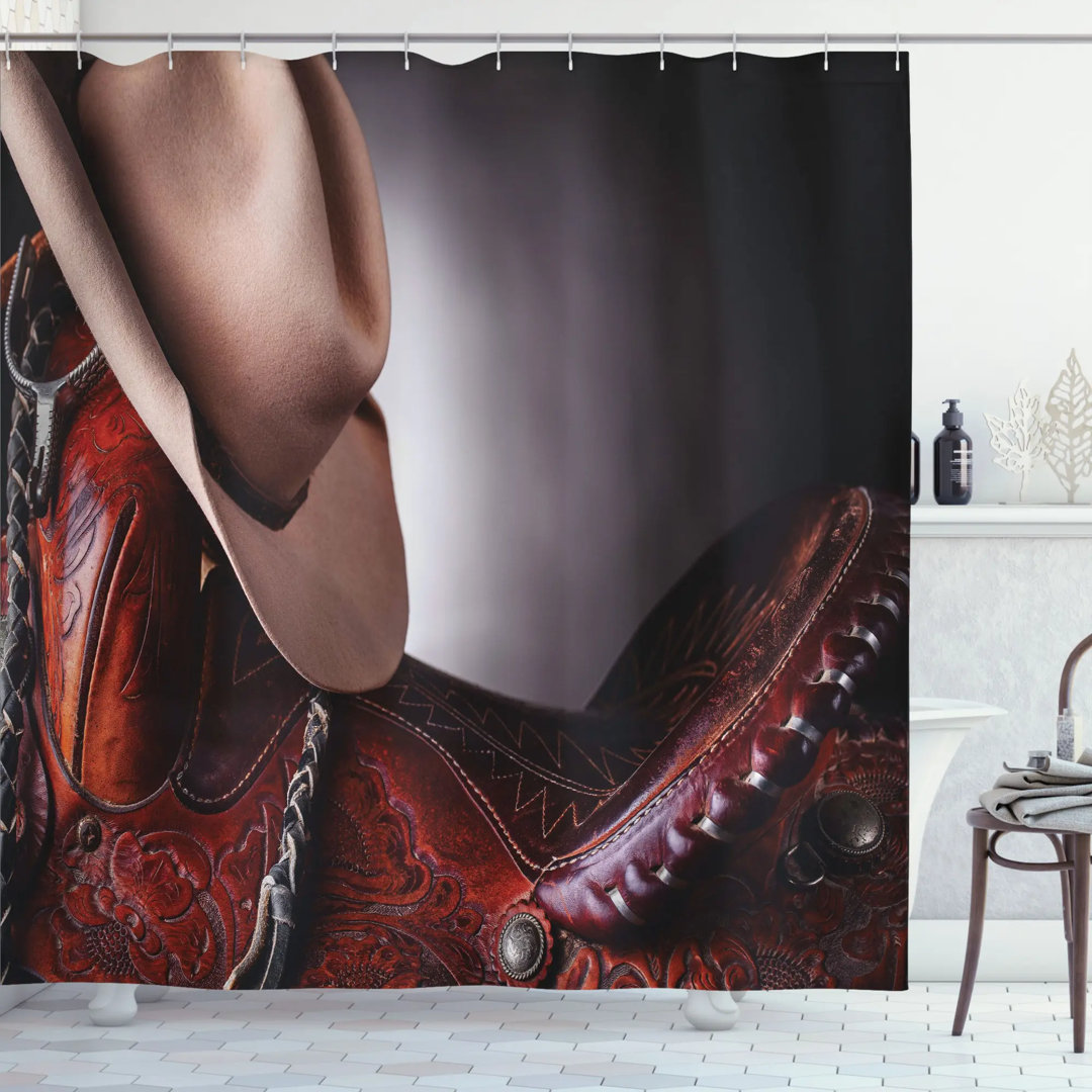 Horse Saddle with a Cowboy Hat Wild Texas Fashion States Men Whip It Picture Shower Curtain Set East Urban Home