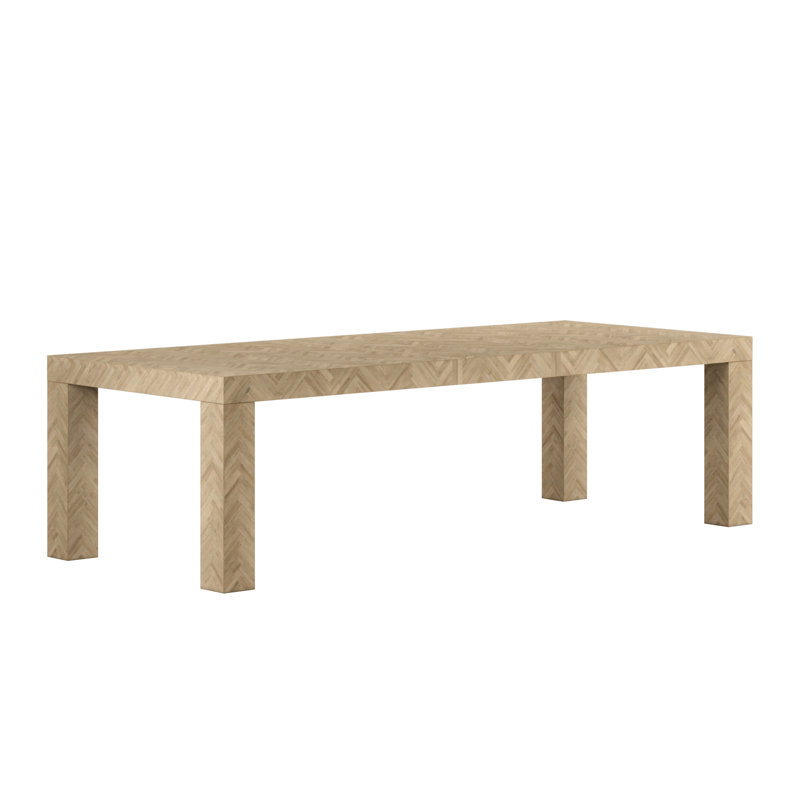 Washed Oak Extendable Rectangular Dining Table with Herringbone Pattern