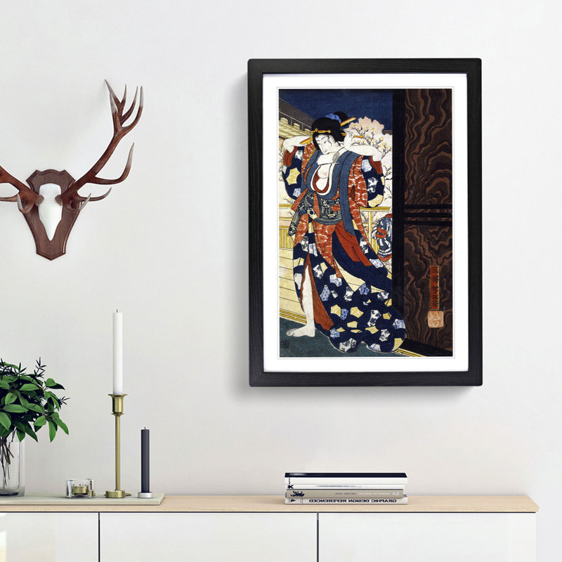 Courtesan Fixing Her Hair by Tsukioka Yoshitoshi - Picture Frame Painting Print, Black Framed, 48cm H x 36cm W x 2cm D