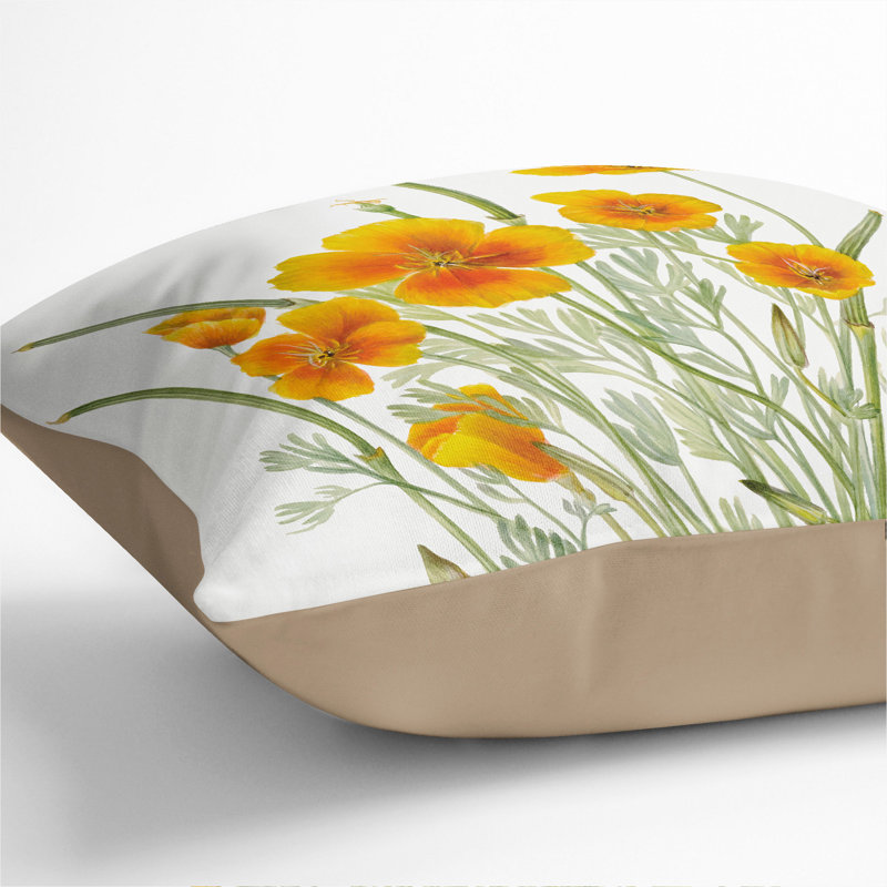 Mexican Poppy Square Throw Cushion, Stone, 40cm H x 40cm W x 15cm D