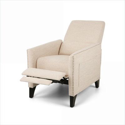 BEIMO Neutral Beige Fabric Compact Pushback Recliner Armchair, Mid-Century Accent Chair for Living Room and Bedroom