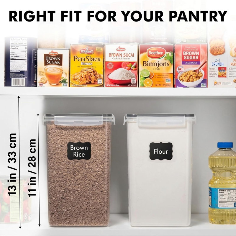 Lot de 2 grands contenants de conservation alimentaire [7 pintes / 6,5 L / 220 oz] avec couvercles hermétiques - Plastique transparent sans BPA - Idéaux pour la cuisine et le garde-manger, pour les céréales, la farine, le sucre, le riz