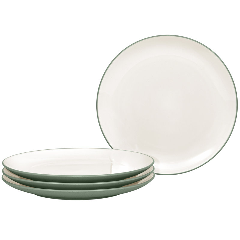 Green and Cream Ceramic Matte Dinner Plates, Set of 4