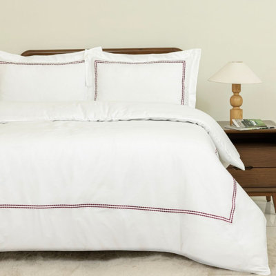 MHG Living Duvet Cover Set Kensington Burgundy Baratta Stitch Design Cotton Bedding - Includes 2 Pillowcases