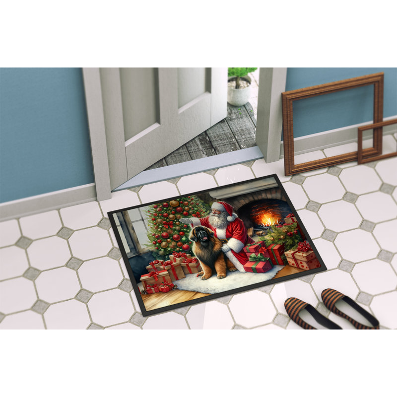 Leonberger and Santa Claus Doormat, 24" W x 36" L