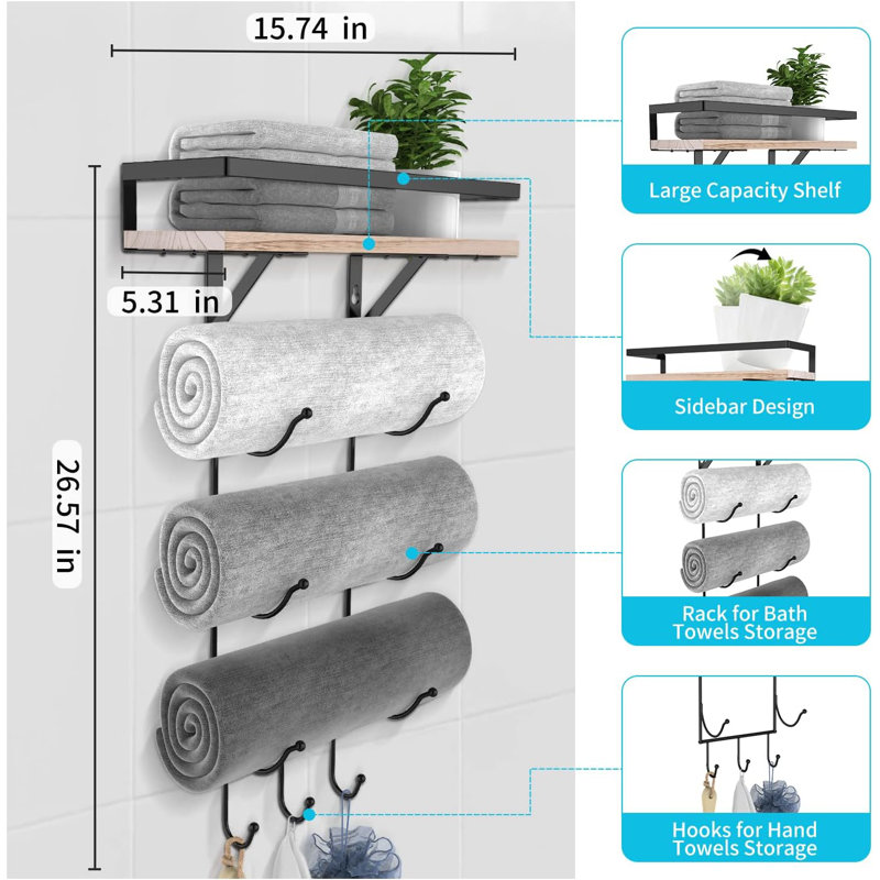Sophiamaria Metal Bracket Shelf with Hooks