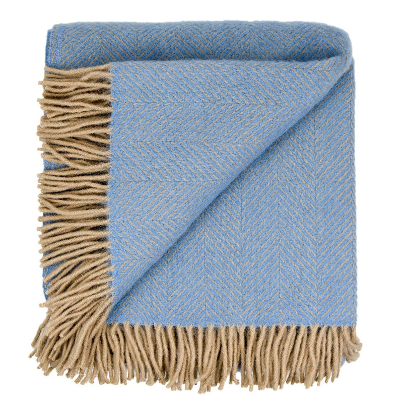 Peconic Blue and Beige Wool Herringbone Throw Blanket