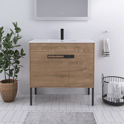 Meuble-lavabo simple avec plateau en céramique Eurania
