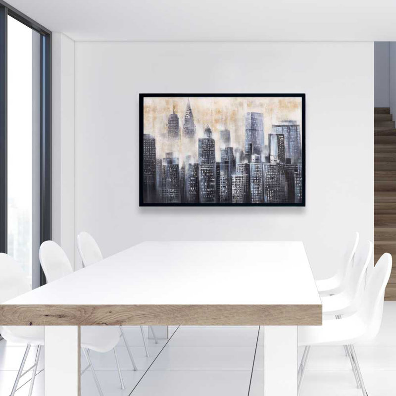 Buildings through the clouds - Framed Canvas Home Decor