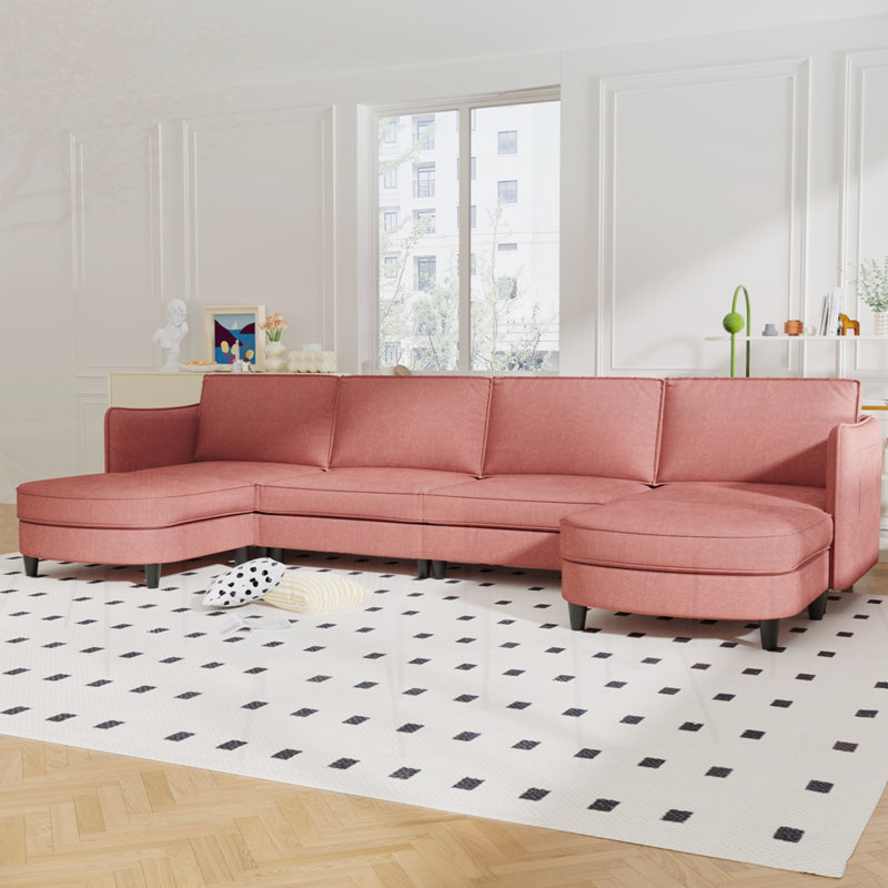 Canapés en U avec repose-pieds mobile, Rouge