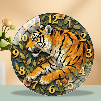 Horloge murale silencieuse en verre trempé de 30 cm, « Horloge Tigre Élégante », sans tic-tac, fonctionne avec des piles AA (non incluses), décoration artistique pour la maison