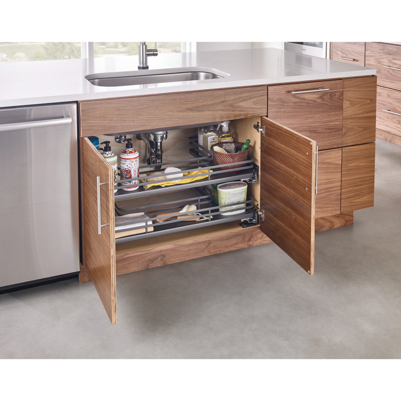 Rev-A-Shelf Solid Surface U-Shape Pull Out Organizer for Sink Base Cabinets with Soft Close, 32.69" W