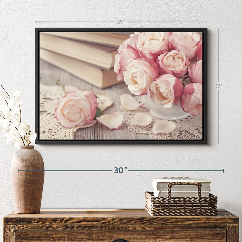 Floral et botanique «romans et roses, reproduction sur toile», H 17 po x l 25 po