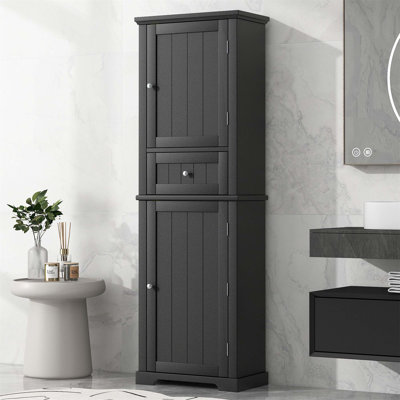 Grande armoire de rangement autoportante pour salle de bain avec tablette réglable et tiroir, panneau de fibres à densité moyenne avec finition peinte pour les espaces modernes