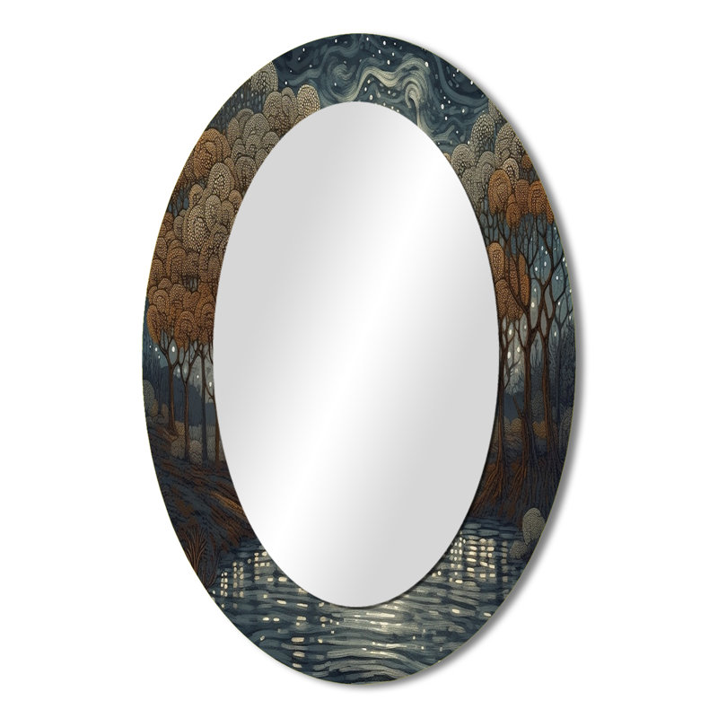 «Blue and Brown Drama Of a Stormy Night City» - Miroir mural moderne ovale, 36 po x 24 po
