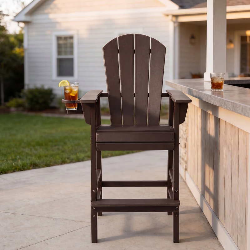 Chaise de bar Adirondack avec porte-gobelet, Dark Brown, 29.5"