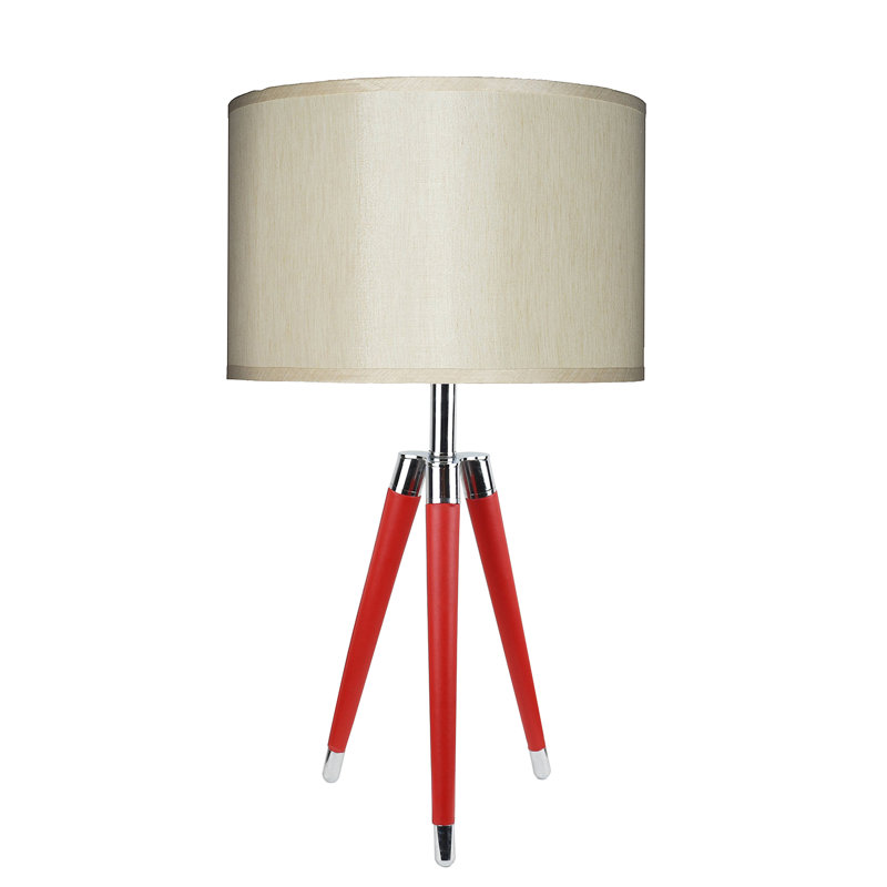 Lampe de table à trépied 27 po Linco, Soie crème, Rouge